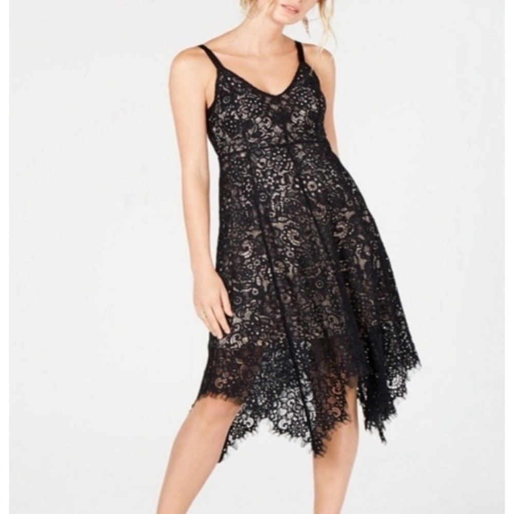 NWT‎ INC Lace Handkerchief Hem Midi Little Black Dress Sz L Holiday Dress $120